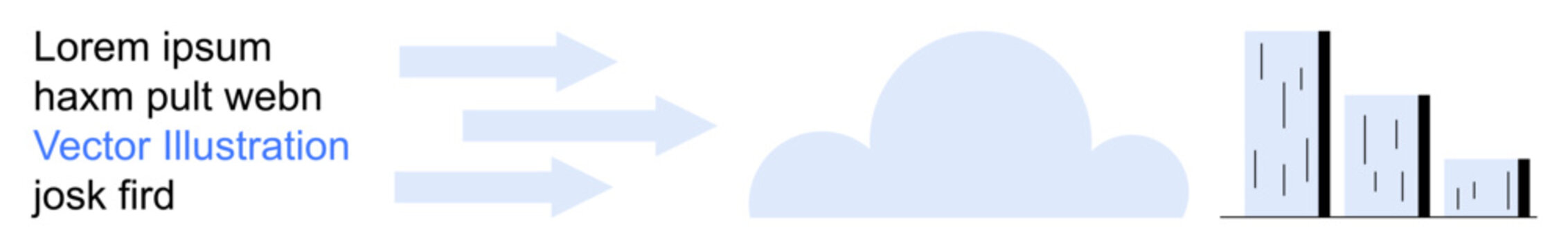 Cloud storage, data migration, technology integration, digital information flow, business analytics, IT infrastructure. Arrows moving to a cloud and data bars. Cloud storage and data migration