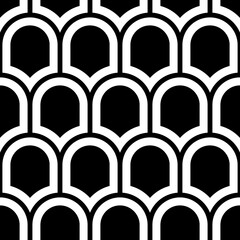 Japan traditional ethnic embroidery ornament with repeated scallops. Fish scale. Repeat scallop background. Seamless surface pattern design with scales. Ancient japanese sashiko uroko motif. Squama. © funkyplayer
