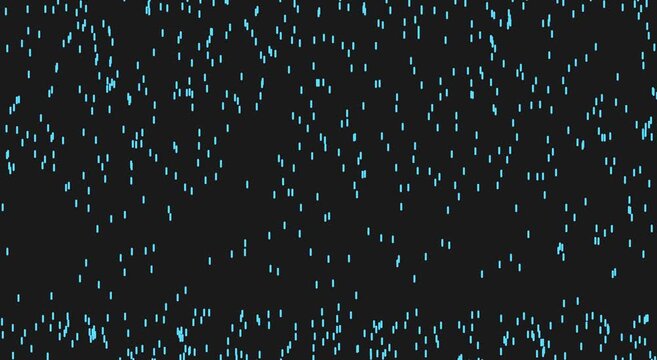 Digital rain abstract animation background, with falling cyan, neon data particles