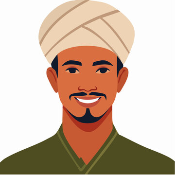 Illustration of a smiling man wearing a turban