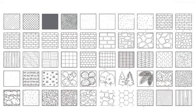Architectural Material Hatch Patterns with Brick Paving Stone Textures and Landscape Foliage Swatches