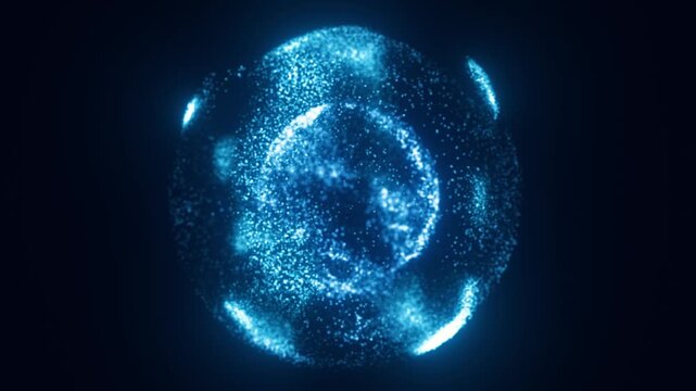Glowing blue particle sphere on a dark background