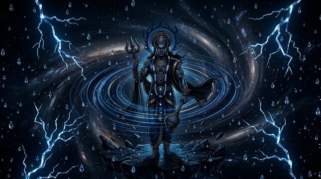 Lord Shani Dev Hindu God of Saturn and Karma in Cosmic Vortex
