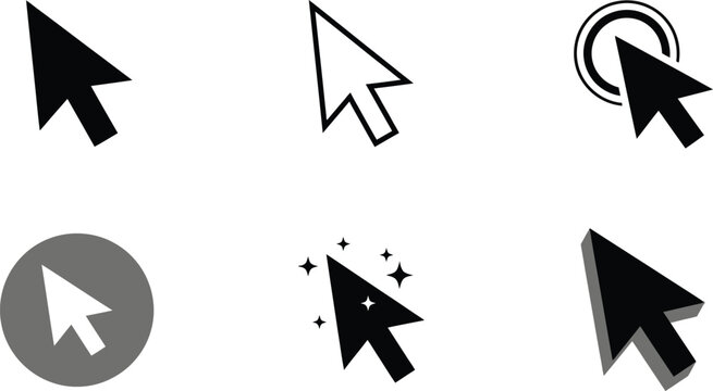 Cursor Pointer Icon Collection Featuring Click Navigation Symbols, Digital Mouse Graphics and Modern User Interface Design Elements