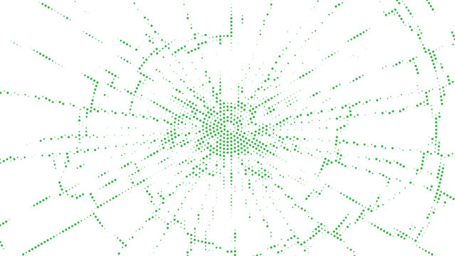 Abstract Green Radial Dot Pattern Background, Futuristic Geometric Burst Design, Digital Optical Illusion Texture for Modern Technology Theme