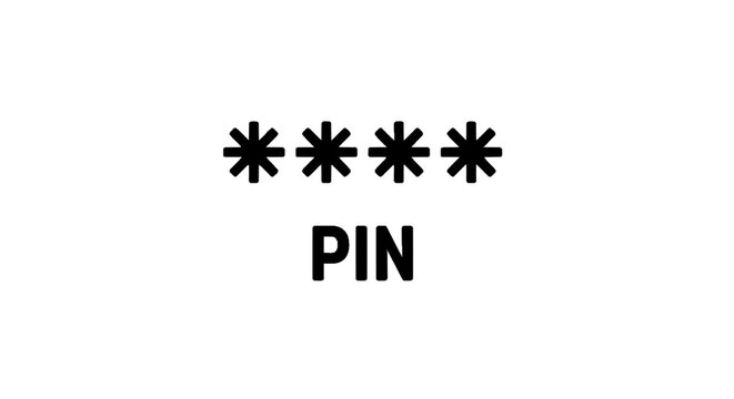 Minimal black silhouette icon, simple flat vector, bold black shape, no, no shading four asterisks representing a hidden pin code on a, flat icon style