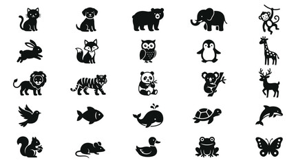 Fototapeta premium Black silhouettes of various wild animals.