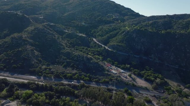 Car Tracking on Winding Raod Simi Valley Greater Los Angeles Aerial Footage