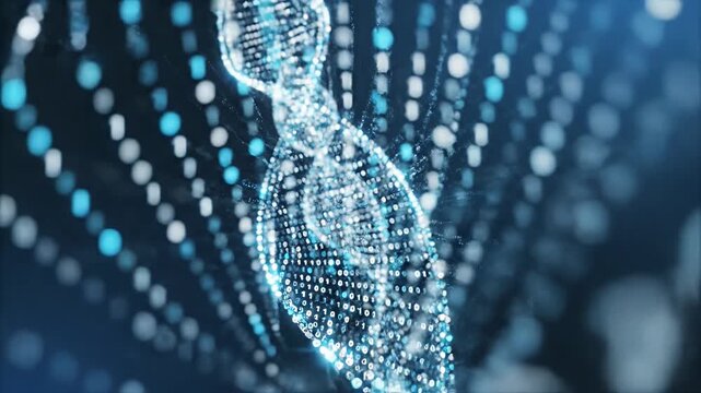 Abstract dna strand helix visualizing scientific data and coding