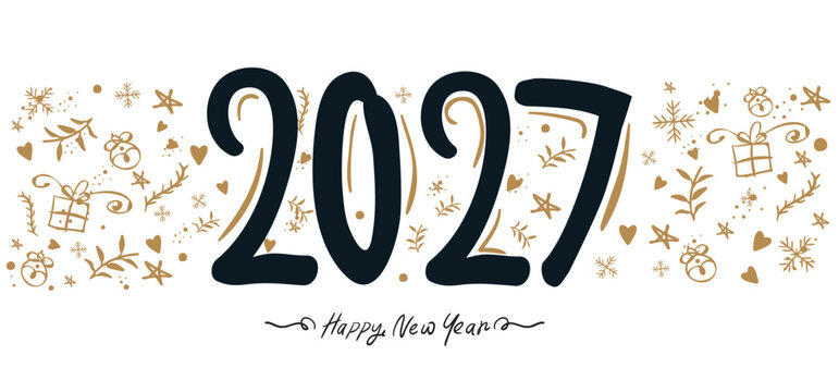 2027 Happy New Year Celebration Design, Vector Illustration.