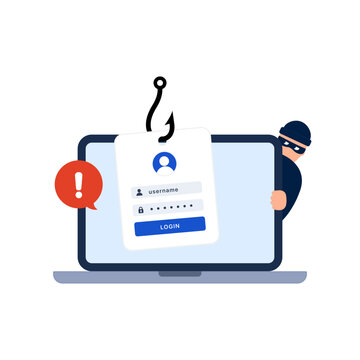 Cyber Phishing Scam with Hacker Stealing Login Credentials Through Fake Authentication Form, Vector Illustration