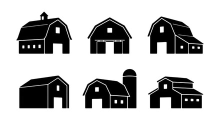 Set of farm barn icons, agricultural building silhouettes for rural landscape design © SUFIA