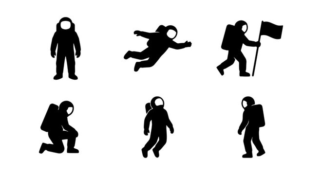 Set of astronaut silhouettes in various poses