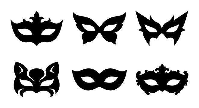 Six black masquerade masks