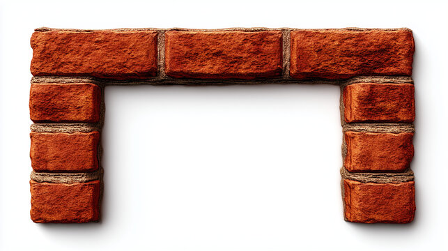 Red brick arch frame isolated on white background