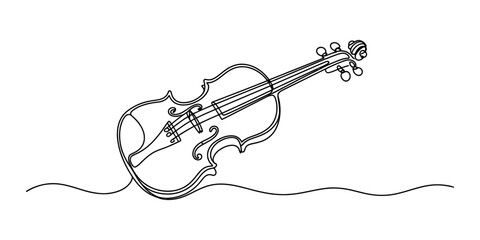 Continuous single line drawing of a classical violin musical instrument for minimalist art design Vector, illustration © Single Outline 