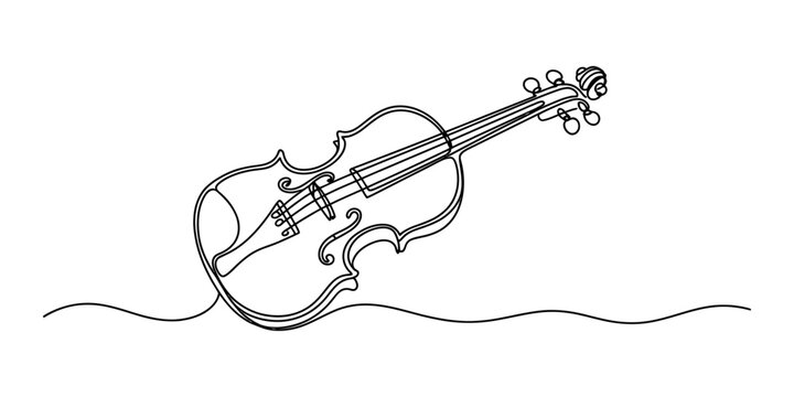 Continuous single line drawing of a classical violin musical instrument for minimalist art design Vector, illustration