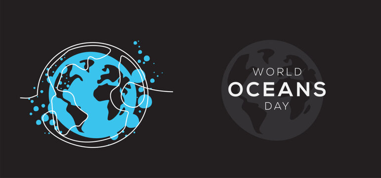 World Oceans Day Celebration Banner with Marine Life and Clean Blue Waves, vector illustration.