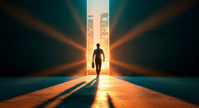 Businessman Walking Towards Career Ambition