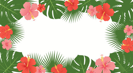 Summer Tropical Leaves and Hibiscus Flowers Vector Illustration for Decoration and Design © PDWN Creative