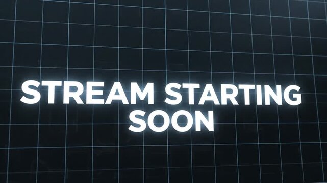 Cyberpunk style digital grid stream starting soon screen for tech broadcasts.