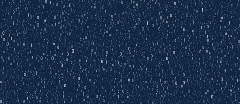 0 and 1 data flow wide white and blue technology coding seamless background. Big data digital texture. Ai style concept abstract. Vector ilustration