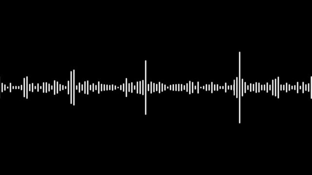 Dynamic audio waveform visualization, pulsing sound frequency spectrum on black background, for music and, media projects