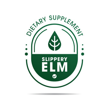 Slippery Elm Dietary Supplement Label Template Design, with Medicine Capsules for Healthy Lifestyle.