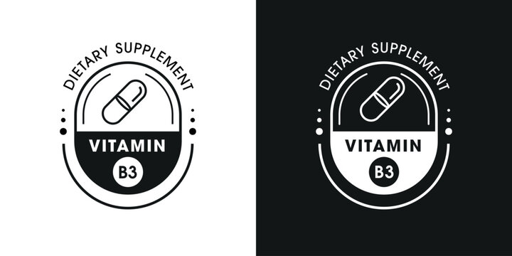 Vitamin B3 Dietary Supplement Label Template Design, with Medicine Capsules for Healthy Lifestyle.