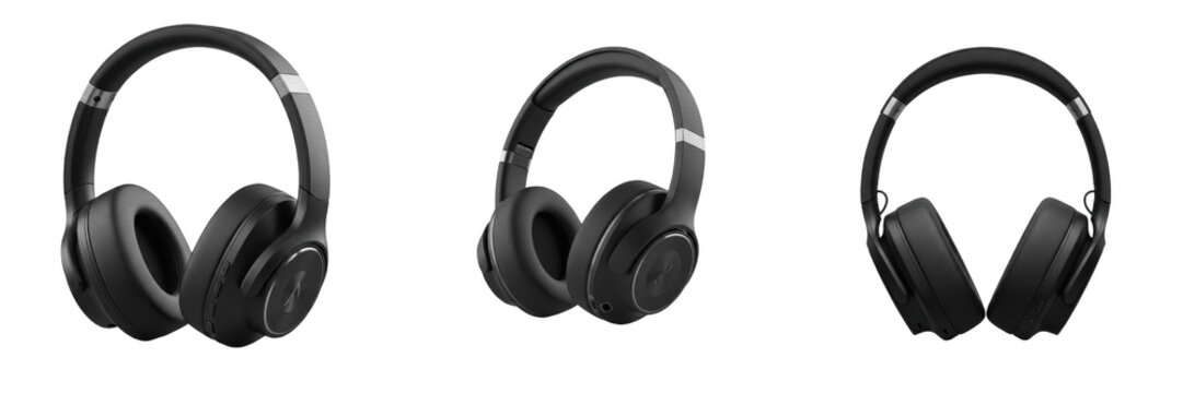 rofessional Wireless Black Headphones for High-Quality Audio and Music Listening Isolated on White Background