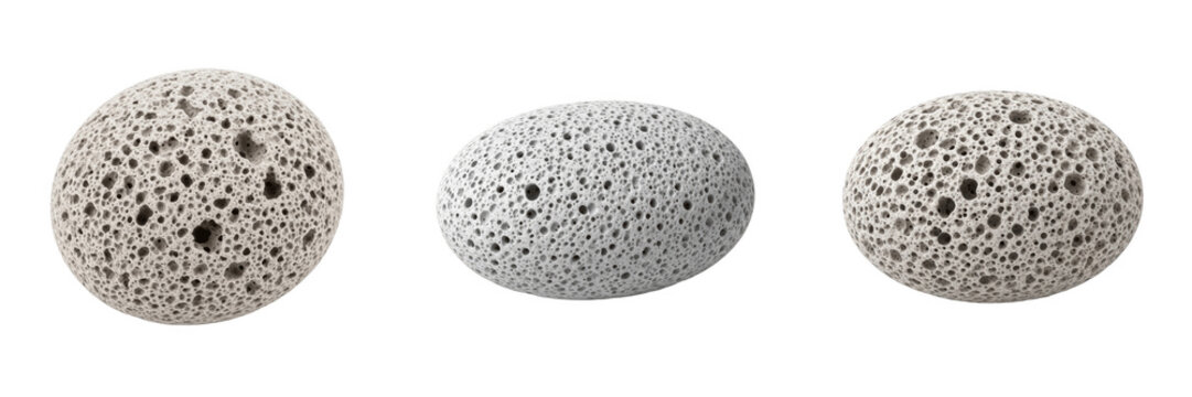 Natural Pumice Stone Pack PNG. Three Oval Volcanic Foot Scrubber Stones Isolated on Transparent Background. Foot Care, Pedicure Tool, Exfoliating Lava Rock, Skin Care Graphic Element for Beauty and Sp