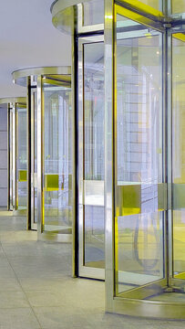 Revolving metal entrance doors