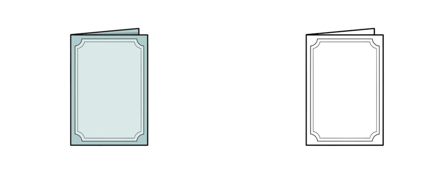 Cartoon illustrations of funeral condolence card in flat colored and black line styles in light blue and white colors used for mourning message and sympathy expression