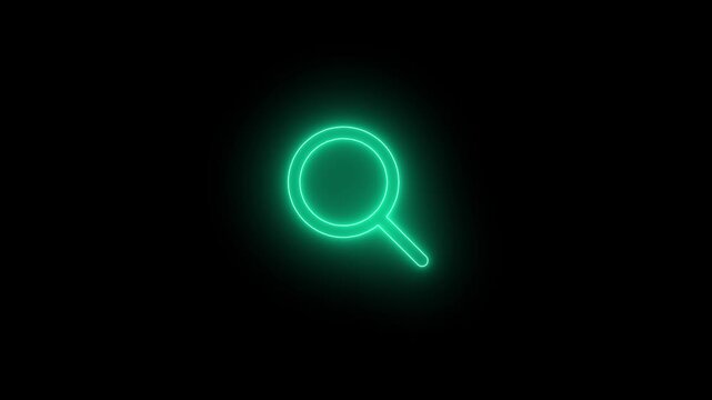 Glowing neon magnifying glass animation for search and discovery interfaces search neon light