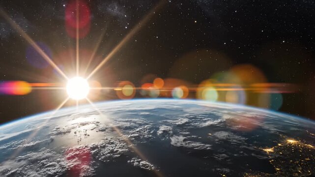 Earth and sun a celestial sunrise over the planets surface