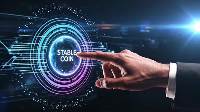 Person interacting with digital interface button related to finance