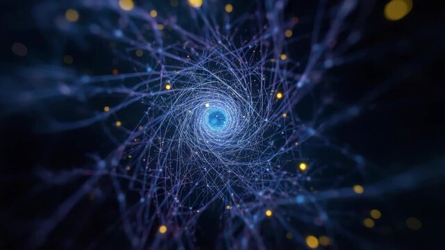 Spiral neuron network neural vortex blue glow particle light abstract cosmic energy swirl pattern