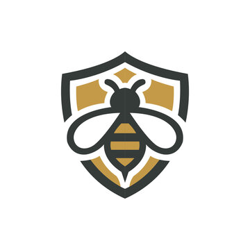 Bee shield logo design vector illustration abstract honeybee security emblem icon