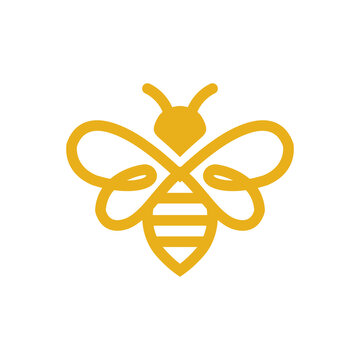 Continuous line art bee logo design minimal abstract honeybee monoline vector illustration