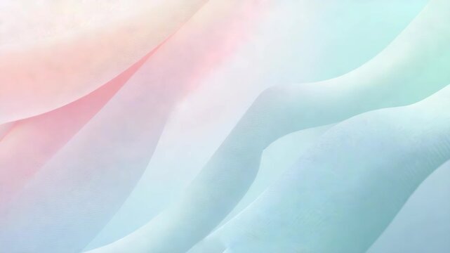 Soft pastel fabric wave with flowing translucent texture blending pink blue mint tones and serene