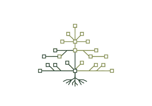 Geometric Technology Tree Logo - Abstract Digital Data Growth and Network Connectivity Icon