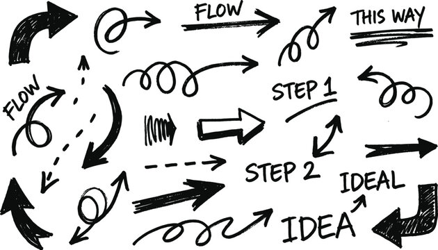 Hand drawn doodle arrows and flow charts set Vector