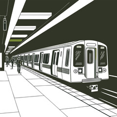 Modern Metro Train with Glowing Headlights in Atmospheric Underground Transit Hub. © Mizanur