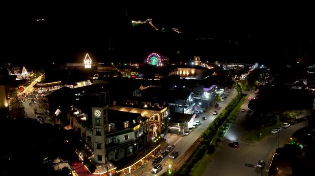 Night Capivari Village In Campos Do Jordao Sao Paulo Brazil. City Skyline Showing Modern And Traditional Architecture. Building Industry Landscape Commercial Building Beautiful.