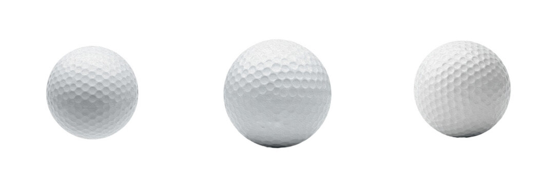 White Golf Balls with Dimpled Surface Textures Isolated on White Background, Professional Sports Equipment for Golf Games, Tournaments, Athletic Training, and Country Club Recreation Concepts