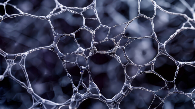 A highresolution image showcases the surface of a thermochromic nanomaterial its structure resembling a delicate web of interconnected fibers. The material has potential uses