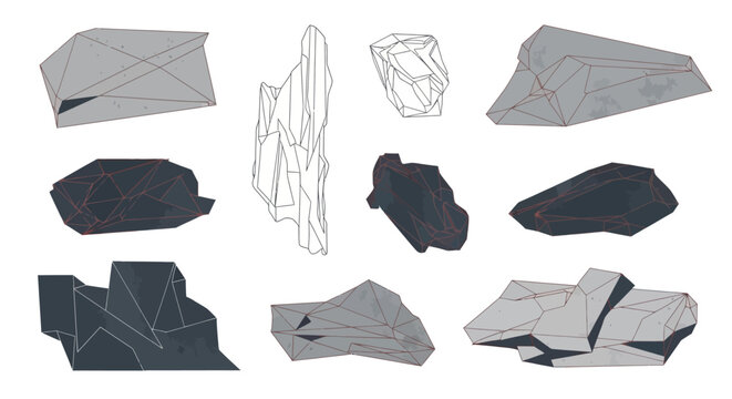Geometric Abstract Shapes, Low Poly Objects, Modern Design Elements