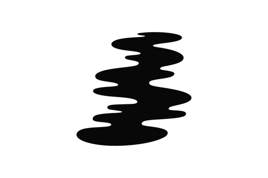 Abstract black silhouette of a liquid puddle or spilled substance with wavy edges, isolated on a white background, useful for texture, or organic shape in compositions
