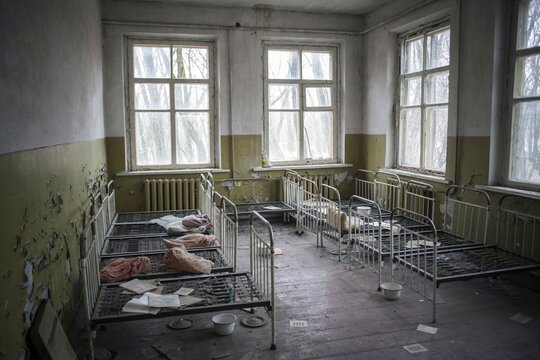 Dormitory, abandoned kindergarten of a village in the contaminated zone, near Chernobyl, Kopachi, Ukraine