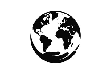Obraz premium Black and white of a human hand cupping and supporting the planet earth globe, isolated on a white background, symbol for environmental care, global unity, charity, and humanitarian aid